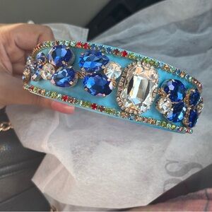 New! Elegant Blue and Gold Embellished Headband